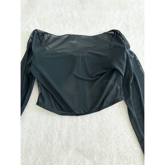 Sincerely Jules Junior's Lace Corset Top Size M Black Long Sheer Sleeves - Picture 5 of 10